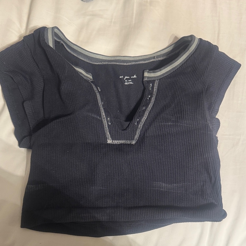 Urban Outfitters Dark Blue Ribbed Henley Top